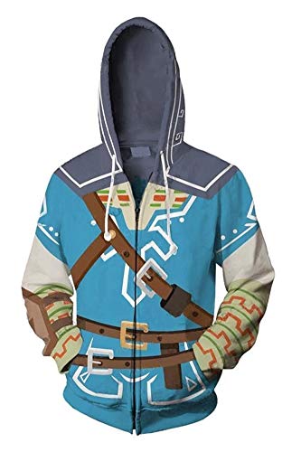 QYIFIRST Abrigo homme Link Manteau Cosplay Disfraz con capucha con cremallera Imprimé Clair Coatt avec Poches Azul L (pecho 110cm)