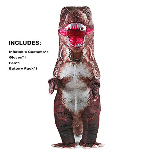 Rafalacy Divertido disfraz inflable de dinosaurio para adultos Blow up T-rex disfraz de Halloween Dino Disfraz de fiesta de dinosaurio Cosplay traje de fantasía (marrón)