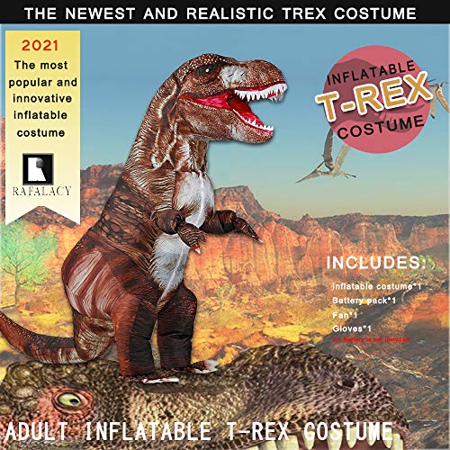 Rafalacy Divertido disfraz inflable de dinosaurio para adultos Blow up T-rex disfraz de Halloween Dino Disfraz de fiesta de dinosaurio Cosplay traje de fantasía (marrón)