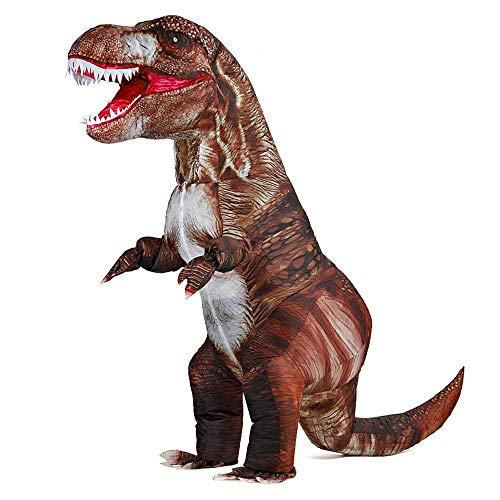 Rafalacy Divertido disfraz inflable de dinosaurio para adultos Blow up T-rex disfraz de Halloween Dino Disfraz de fiesta de dinosaurio Cosplay traje de fantasía (marrón)