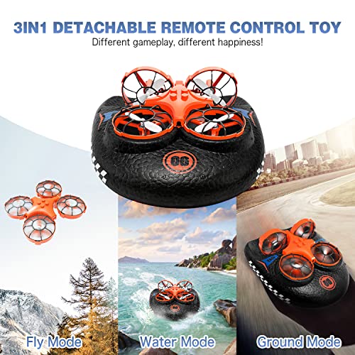 RC Mini Drone Hovercraft para Niños 3 en 1 de Mar Tierra Aire 3D Rollos 30164