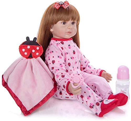 Reborn Dolls Reborn Baby Dolls Pink 60Cm 24 pulgadas de pelo largo Little Princess Vinilo suave Silicona Muñecas para niños pequeños Hecho a mano Navidad Cumpleaños Gif Niños Iedal para regalo de cump