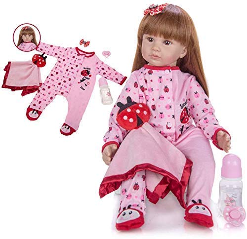 Reborn Dolls Reborn Baby Dolls Pink 60Cm 24 pulgadas de pelo largo Little Princess Vinilo suave Silicona Muñecas para niños pequeños Hecho a mano Navidad Cumpleaños Gif Niños Iedal para regalo de cump