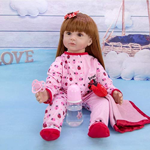 Reborn Dolls Reborn Baby Dolls Pink 60Cm 24 pulgadas de pelo largo Little Princess Vinilo suave Silicona Muñecas para niños pequeños Hecho a mano Navidad Cumpleaños Gif Niños Iedal para regalo de cump