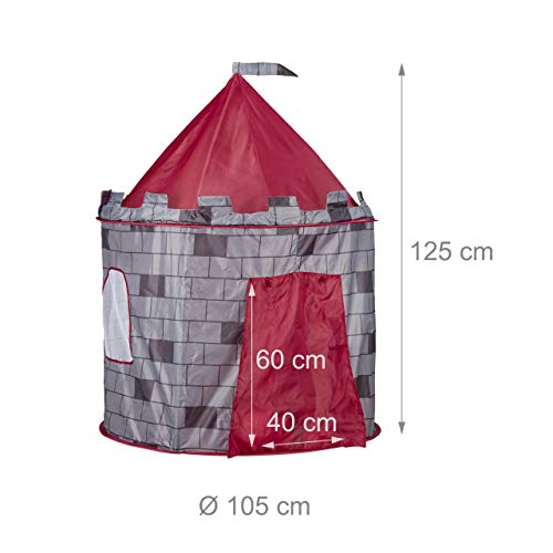 Relaxdays 10022457 Campaña Infantil Castillo Medieval, Poliéster, Tienda para Niños Caballeros, 125 x 105 x 105 cm, Gris