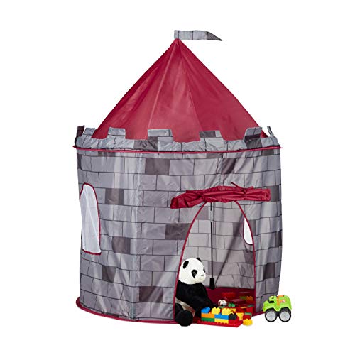 Relaxdays 10022457 Campaña Infantil Castillo Medieval, Poliéster, Tienda para Niños Caballeros, 125 x 105 x 105 cm, Gris