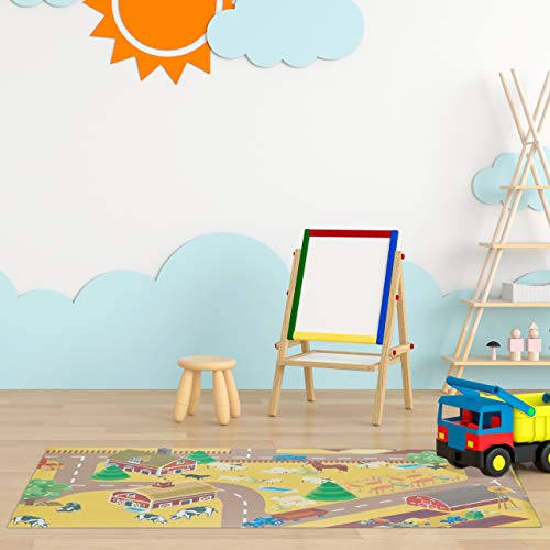 Relaxdays Alfombra de Juego para niños, diseño de Granja, sin sustancias nocivas, Lavable, Antideslizante, PVC, 140 x 80 cm, Multicolor, Cloruro de polivinilo, Bauernhof, 1 Unidad