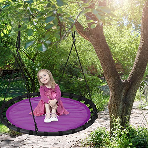 Relaxdays Columpio Jardín Redondo Ajustable para Niños y Adultos, hasta 100 kg, Morado, ø 120 cm