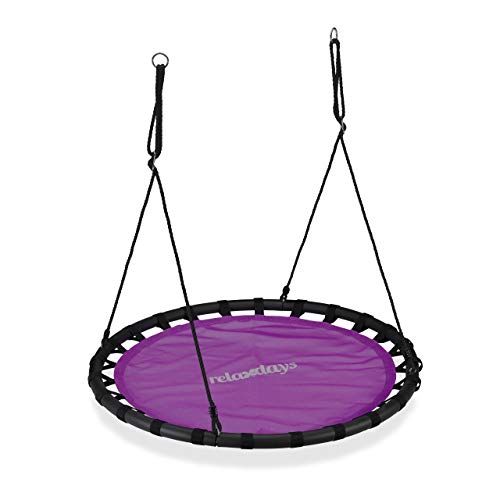 Relaxdays Columpio Jardín Redondo Ajustable para Niños y Adultos, hasta 100 kg, Morado, ø 120 cm