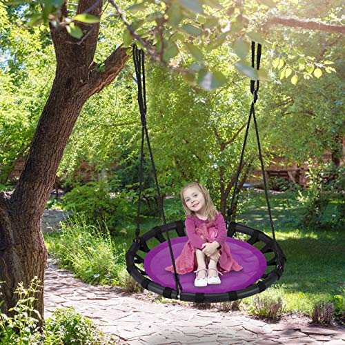 Relaxdays, Morado, Columpio Jardín Nido de Altura Ajustable para Niños y Adultos, hasta 100 kg, ø 80 cm