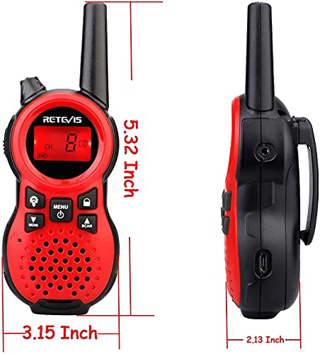 Retevis RT638 Walkie Talkies para Niños, Linterna LCD de 16 Canales Largo Alcance, Juguete de Regalo para Aventuras al Aire Libre, Cámping, Senderismo (1 Par, Rojo)