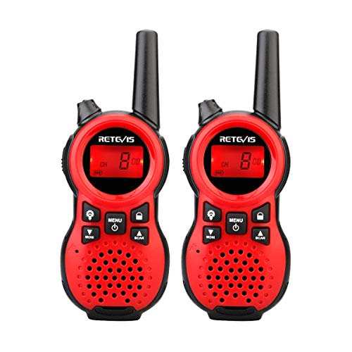 Retevis RT638 Walkie Talkies para Niños, Linterna LCD de 16 Canales Largo Alcance, Juguete de Regalo para Aventuras al Aire Libre, Cámping, Senderismo (1 Par, Rojo)