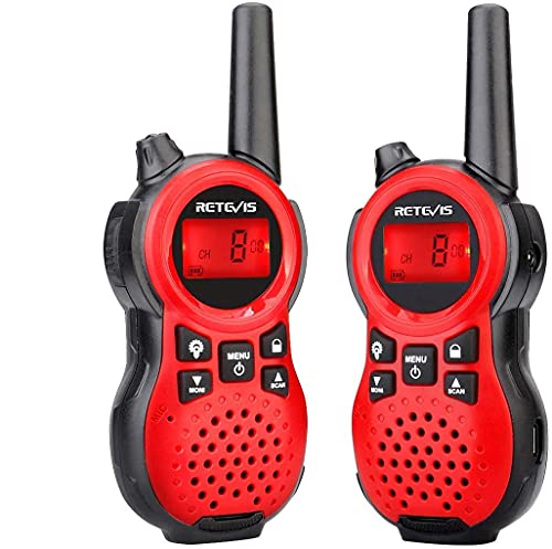 Retevis RT638 Walkie Talkies para Niños, Linterna LCD de 16 Canales Largo Alcance, Juguete de Regalo para Aventuras al Aire Libre, Cámping, Senderismo (1 Par, Rojo)