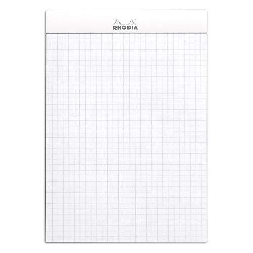 RHODIA 16201C - Bloc-Notes Agrafé N°16 White - A5 - Petits Carreaux - 80 Feuilles Détachables - Papier Clairefontaine Blanc 80G - Couverture en Carte Enduite Souple, Résistante et Imperméable - Basics