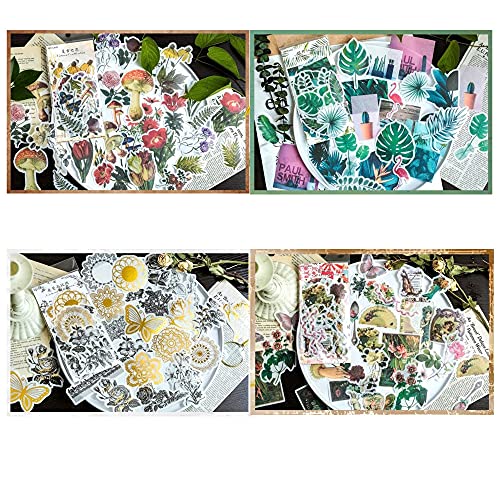 RisyPisy 240 Piezas Flores Stickers, Color Diseños Dorados y Negros, PET Pegatinas con Formas Especiales, Pegatinas de Estilo Europeo para Scrapbooks, Portátiles, Calendarios, Tarjetas de Felicitación