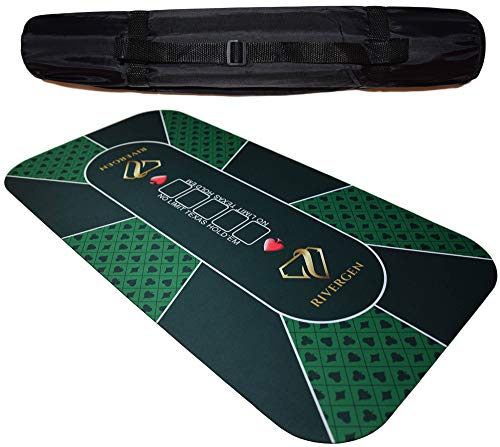 Rivergen Alfombra de póker 120 x 60 cm (Verde) Espesor 3 mm | Bolsa de Transporte incluida | Tapete de Póker | Alfombra de póquer Texas Holdem | Antideslizante