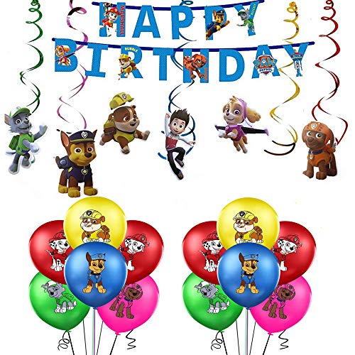 rosepartyh Patrulla Canina Dog Birthday Party Balloons Patrulla Canina Dog Pancarta Patrulla Canina Dog Colgando Remolinos Decoraciones for Kids Gift Fiesta de Cumpleaños Suministros Decoración