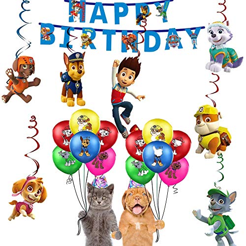 rosepartyh Patrulla Canina Dog Birthday Party Balloons Patrulla Canina Dog Pancarta Patrulla Canina Dog Colgando Remolinos Decoraciones for Kids Gift Fiesta de Cumpleaños Suministros Decoración