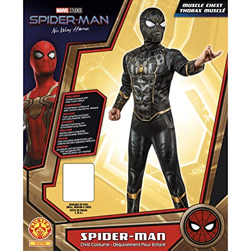 Rubies Disfraz oficial de Marvel Spider-Man No Way Home para niños, traje de lujo para niños de dentro hacia fuera negro y dorado, vestido de superhéroe para niños, Negro Y Oro, M