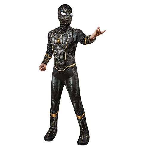 Rubies Disfraz oficial de Marvel Spider-Man No Way Home para niños, traje de lujo para niños de dentro hacia fuera negro y dorado, vestido de superhéroe para niños, Negro Y Oro, M