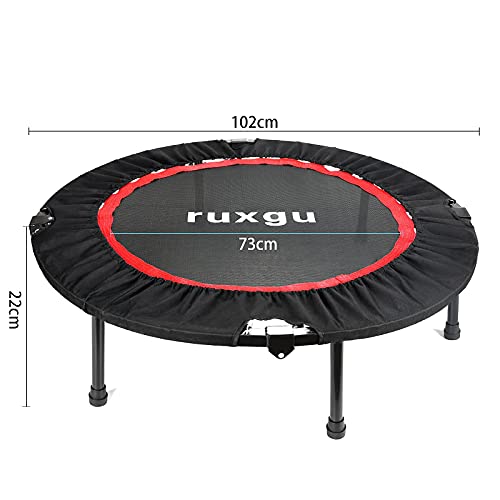 RUXINGGU-Trampolín de fitness, con función de plegado opcional de Ø 40 pulgadas -Cuerda elástica suave silenciosa, asa de fitness plegable, articulación de trampolín para interior / rebote (rojo)