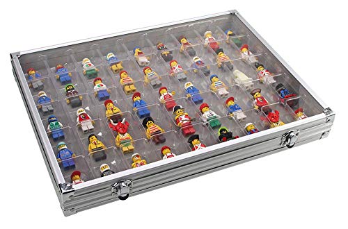 SAFE Vitrina de aluminio con 45 espacios, ideal para colecciones y almacenamiento de lego, minerales, fósiles o figuritas.