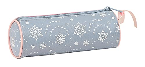 Safta Estuche Redondo Escolar de Frozen II Magical Seasons, 200x70 mm, Gris Azulado/Rosa Claro (M026)