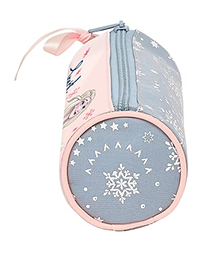 Safta Estuche Redondo Escolar de Frozen II Magical Seasons, 200x70 mm, Gris Azulado/Rosa Claro (M026)