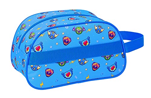 Safta Neceser Escolar Infantil Mediano con Asa de Superthings Serie 7, 260x120x150 mm, Azul/Multicolor (M248)