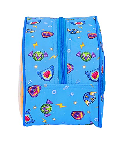 Safta Neceser Escolar Infantil Mediano con Asa de Superthings Serie 7, 260x120x150 mm, Azul/Multicolor (M248)