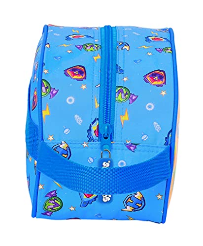 Safta Neceser Escolar Infantil Mediano con Asa de Superthings Serie 7, 260x120x150 mm, Azul/Multicolor (M248)