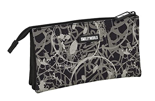 Safta Portatodo Triple de Smiley World Urban Flow, 220x30x120 mm, Negro