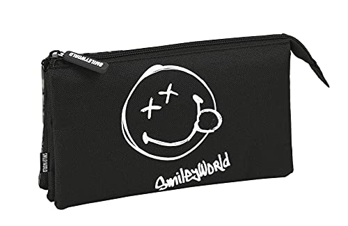 Safta Portatodo Triple de Smiley World Urban Flow, 220x30x120 mm, Negro