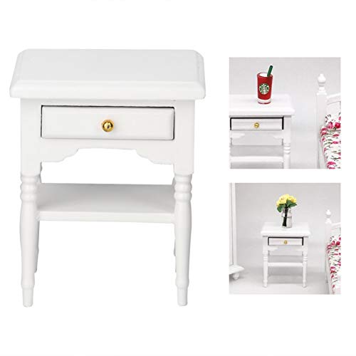 SALUTUYA Modelo de mesita de Noche Blanca no tóxica para decoración, Mini mobiliario de Dormitorio Blanco 1:12 para casa de muñecas, Mini Muebles de casa de muñecas