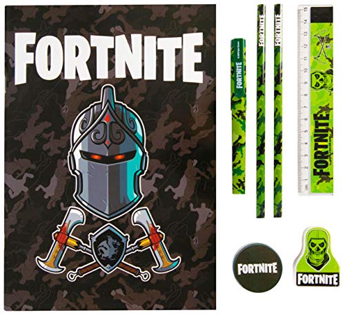 Sambro DUR-6766 Fortnite - Juego de Escritura con Pluma, lápices, Regla, Goma de borrar, sacapuntas y Cuaderno, 7 Piezas, Multicolor