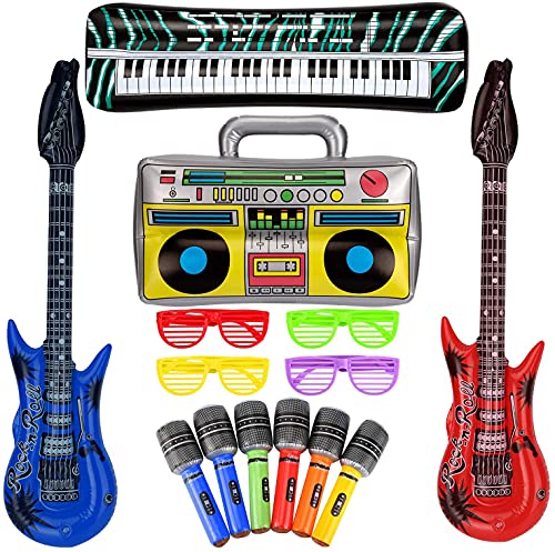 SAVITA 10 Piezas Juego de Juguetes de Estrella de Rock Inflable Guitarra Inflable Accesorios de Fiesta de Piano para Tema de Concierto Decoraciones de Fiesta Favores Color Aleatorio