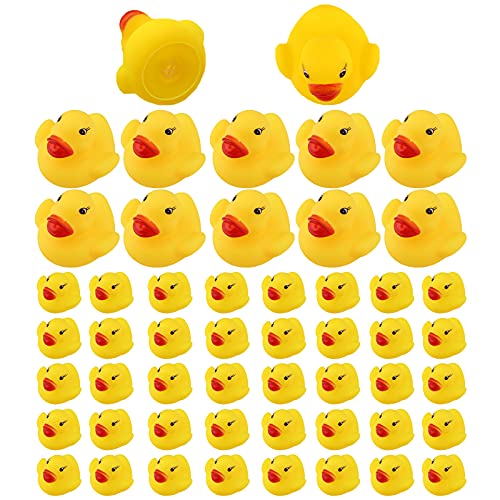 SAVITA 60 Piezas Pato De Goma Juguete De Baño para Niños Flotador y Chirrido Mini Patos Amarillos Juguetes De Bañera para Ducha / Cumpleaños / Suministros para Fiestas