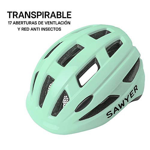 Sawyer Bikes - Casco Infantil Ajustable Niños - Bicicleta/Patinete (Mint)