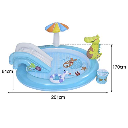 Schildeng Piscina para niños, centro de juego inflable para niños y niños, piscina de diversión, anillo de arco iris, centro de juego de agua con pequeño Gator puede rociar agua, 79 x 33 x 67 pulgadas