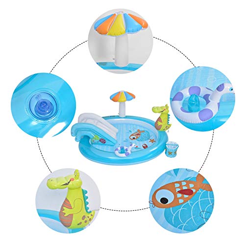 Schildeng Piscina para niños, centro de juego inflable para niños y niños, piscina de diversión, anillo de arco iris, centro de juego de agua con pequeño Gator puede rociar agua, 79 x 33 x 67 pulgadas