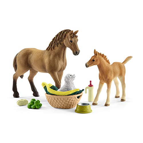 Schleich 42432 Horse Club Play Set - Horse Club Sarah de cuidados de crías, juguetes a partir de 5 años