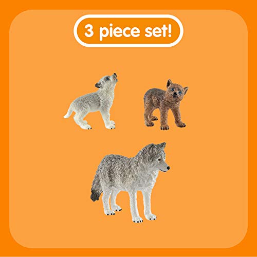 Schleich - Set De Figuras Cachorros, Colección Wild Life, Loba Gris + Lobezno Marrón (42472) + Set De Figuras Grizzly con Su Cría, Colección Wild Life, 1 Osa + 1 Osezno + 2 Peces (42473)