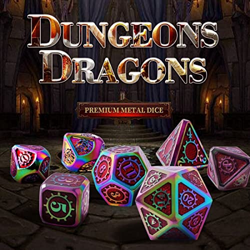 Schleuder Dungeons and Dragons Dados de rol, Dados de Metal Poliédrico, Juegos de rol de Mesa, Mazmorras y Dragones, Enseñanza de Matemáticas. (Gear - Rainbow)