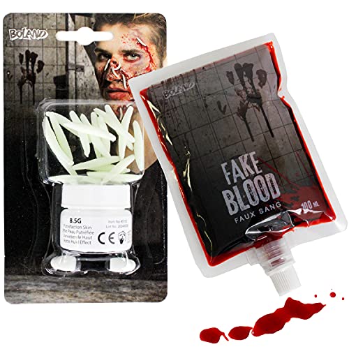 Selldorado® 1x Set de Maquillaje de Halloween Carne descompuesta y Tubo de Spray de Sangre para el Aspecto único de Zombie, Disfraz de Halloween, Accesorios, Maquillaje (3) Gusanos y Sangre