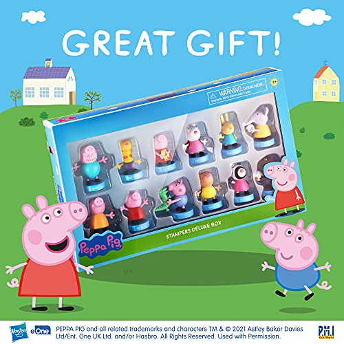 Sellos de Peppa Pig para niños |Colección completa-12 Juguetes de Peppa Pig en 1 Caja de Lujo | Personajes de Peppa Pig | Juguetes para niños y artículos para Fiestas de Peppa Pig |por P.M.I.