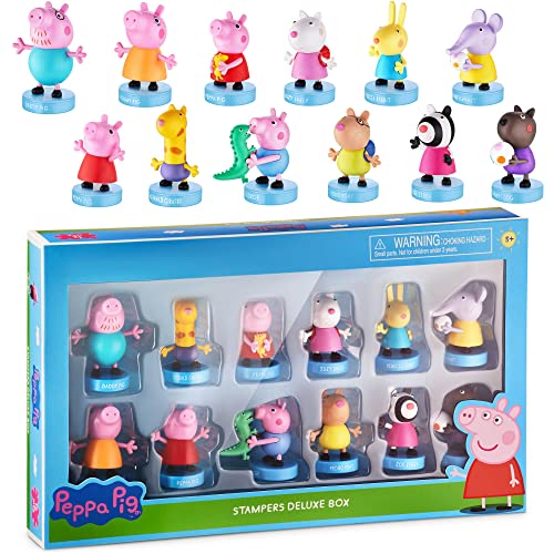 Sellos de Peppa Pig para niños |Colección completa-12 Juguetes de Peppa Pig en 1 Caja de Lujo | Personajes de Peppa Pig | Juguetes para niños y artículos para Fiestas de Peppa Pig |por P.M.I.