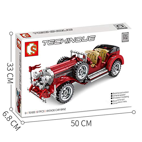 SENG Maqueta de coche técnica clásica, 617 piezas rojas, juego de construcción para niños y adultos, compatible con Lego