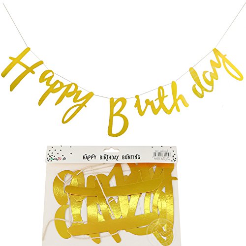 Set de decoración de cumpleaños dorado, cartel Happy Birthday, banderas triangulares de papel, borlas de papel de seda, guirnalda de papel ideal para decorar cumpleaños infantiles