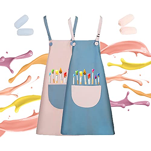 ShengOu 6pcs Delantal Niños Pintura,Infantil Delantal con Bolsillos,Ajustable Infantil Delantal,Delantal de Niños,Delantal Niños Cocina (Polvo Azul)