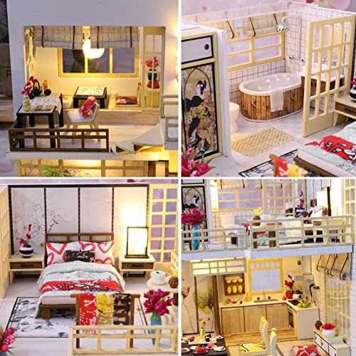 shifengzhou Kit de casa de Madera de Muebles en Miniatura para habitación de muñecas de Bricolaje - Kit de casa de muñecas de Madera con Kit de Muebles y Accesorios, Kit de Manualidades Hechas a Mano